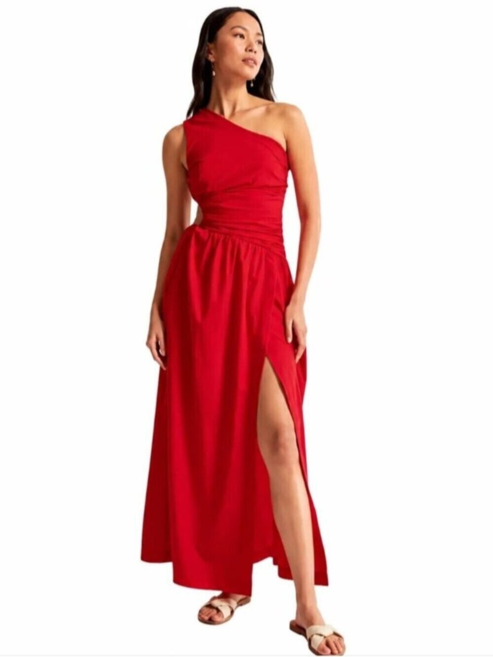 NWT Abercrombie & Fitch Red One-Shoulder Cutout Maxi Dress